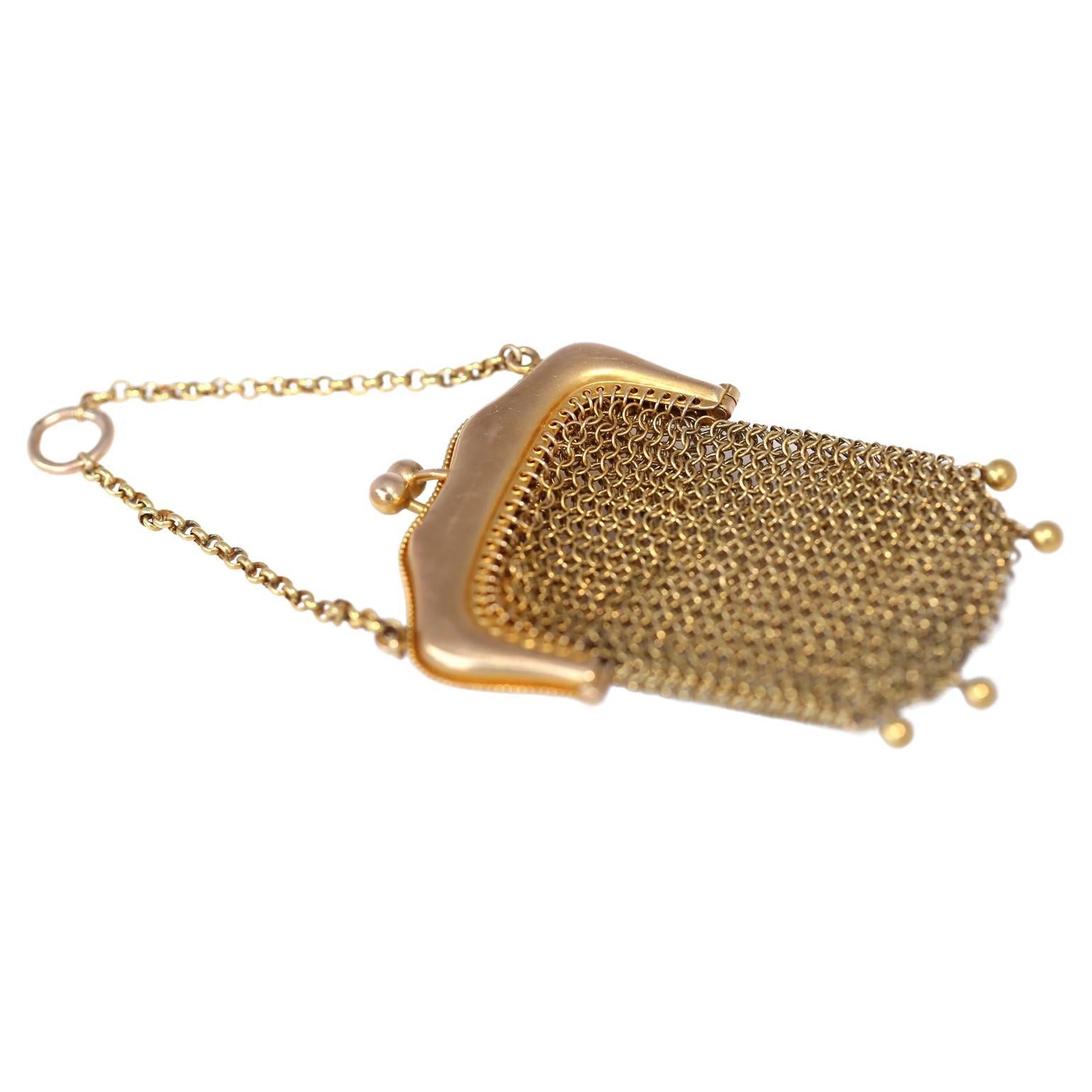 14K Gold Mesh Purse Chain, 1895 For Sale