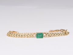 14K Gold Miami Cuban Chain Bracelet with 1.64ct Emerald R2097