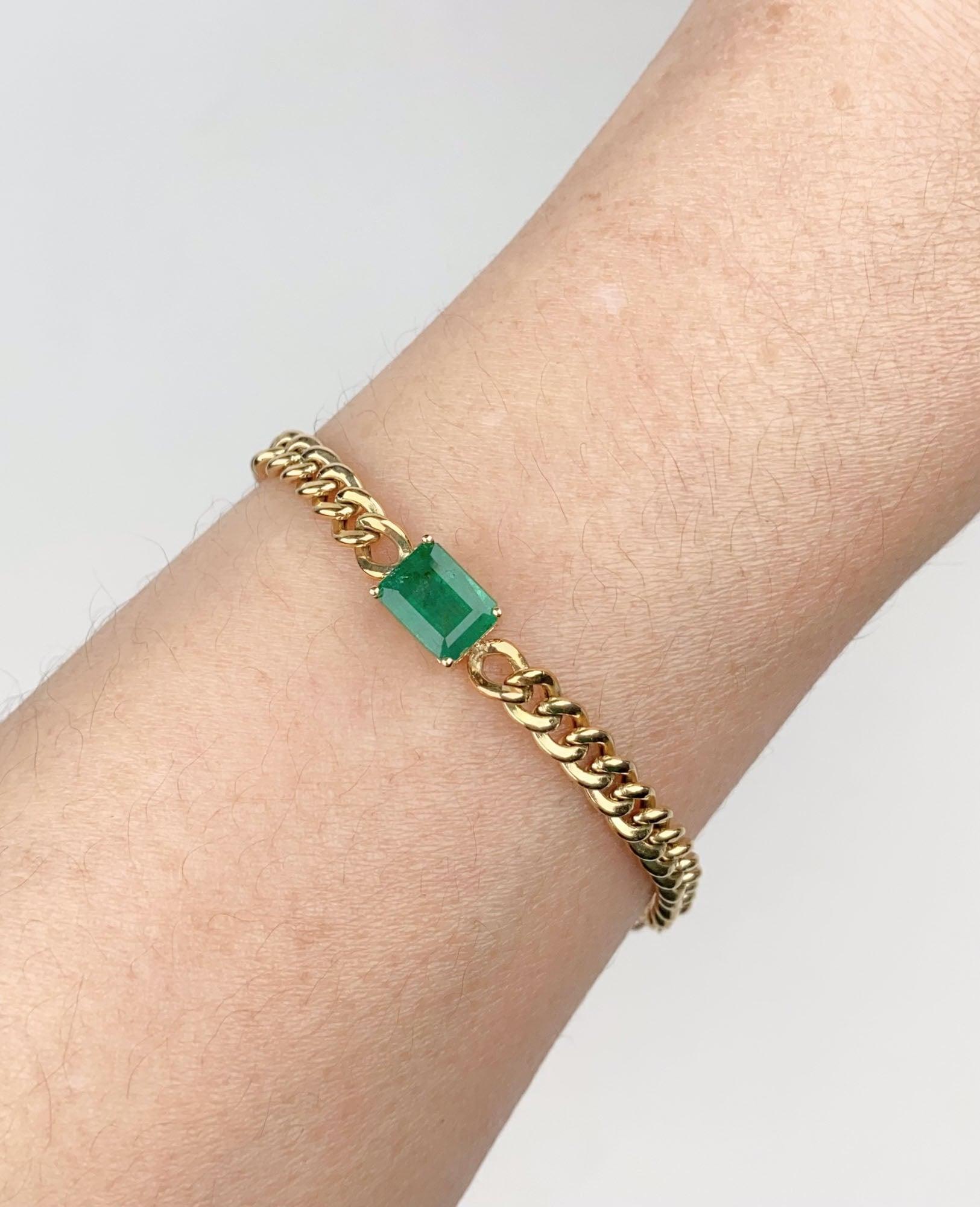 Bracciale a catena cubana Miami in oro 14K con smeraldo 1,64ct R2097 In condizioni Nuovo in vendita a Osprey, FL