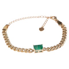 Bracelet à chaîne cubaine Miami en or 14 carats avec émeraude de 1,64 carat R2097