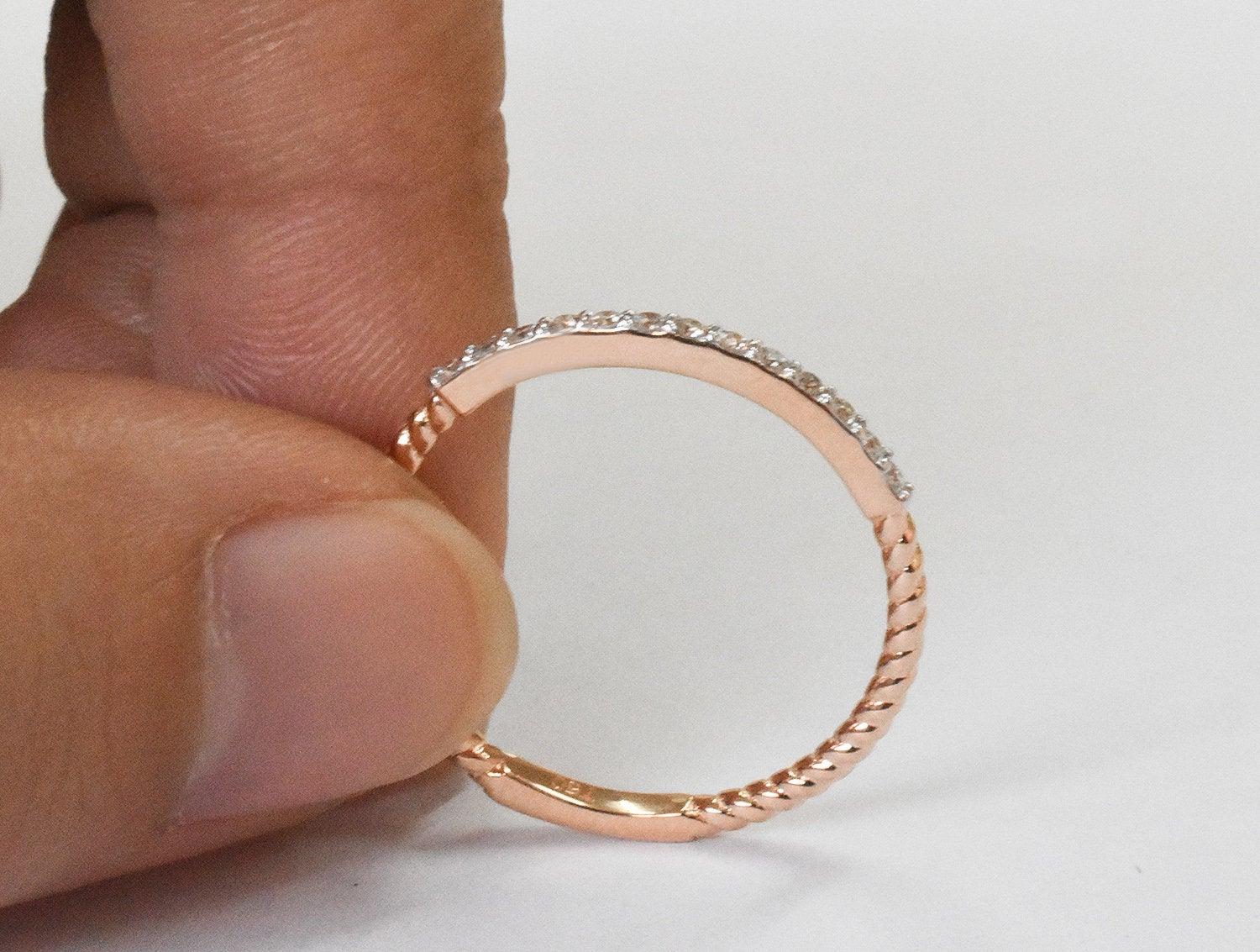 For Sale:  14k Gold Micro Pave Stacking Ring Thin Dainty Diamond Ring 4