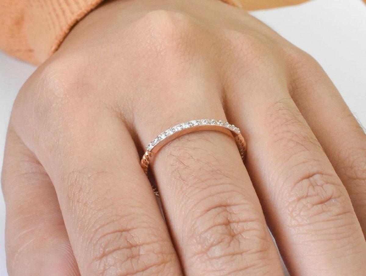 For Sale:  14k Gold Micro Pave Stacking Ring Thin Dainty Diamond Ring 5