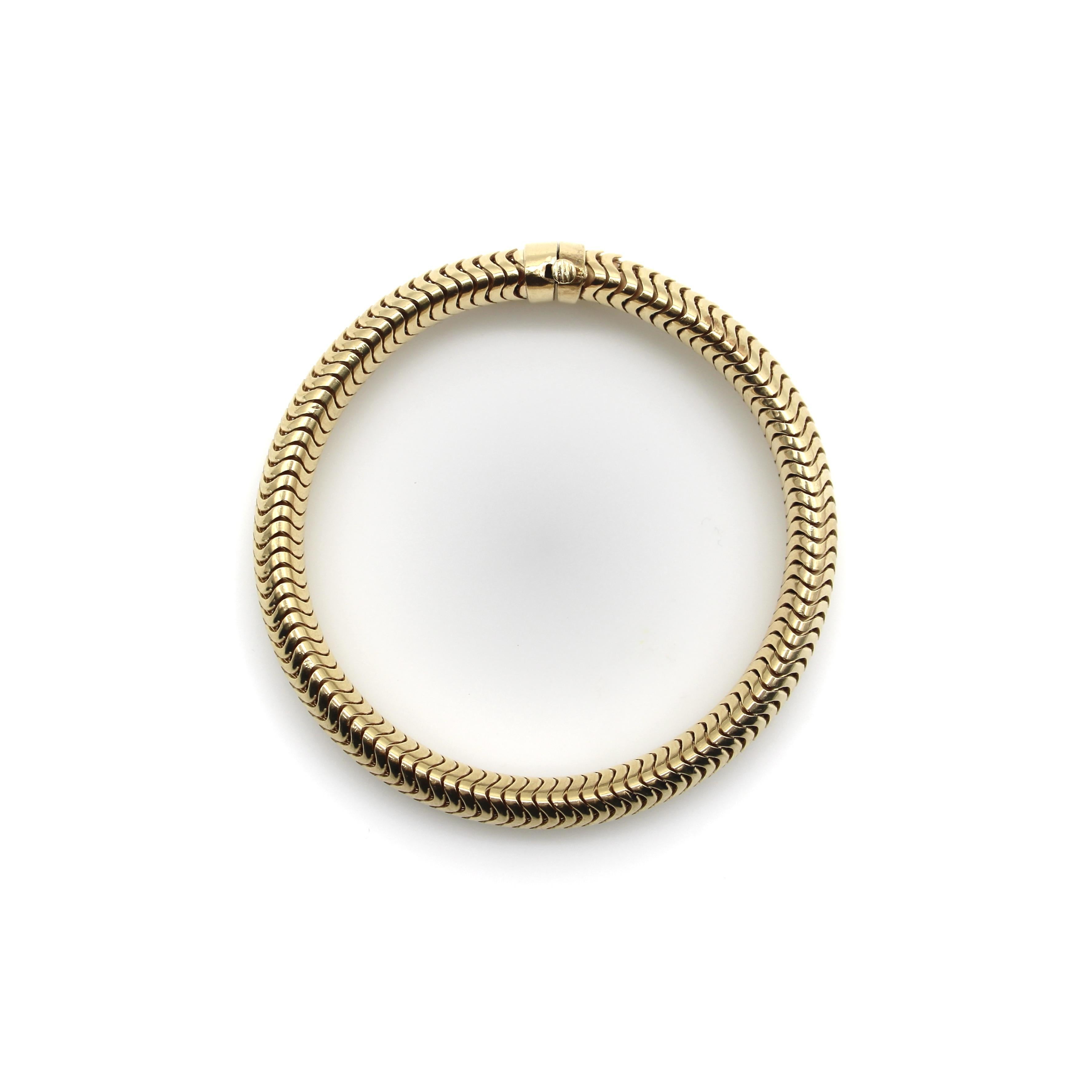 Modern 14K Gold Mid-Century Thick Snake Chain Bracelet For Sale