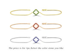 14K Gold Mini Clover Bracelet in Precious Stones Natural Emerald Ruby Sapphire
