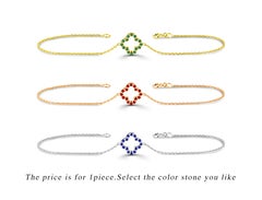Mini bracelet trèfle en or 14 carats avec pierres précieuses, émeraudes naturelles, rubis et saphirs