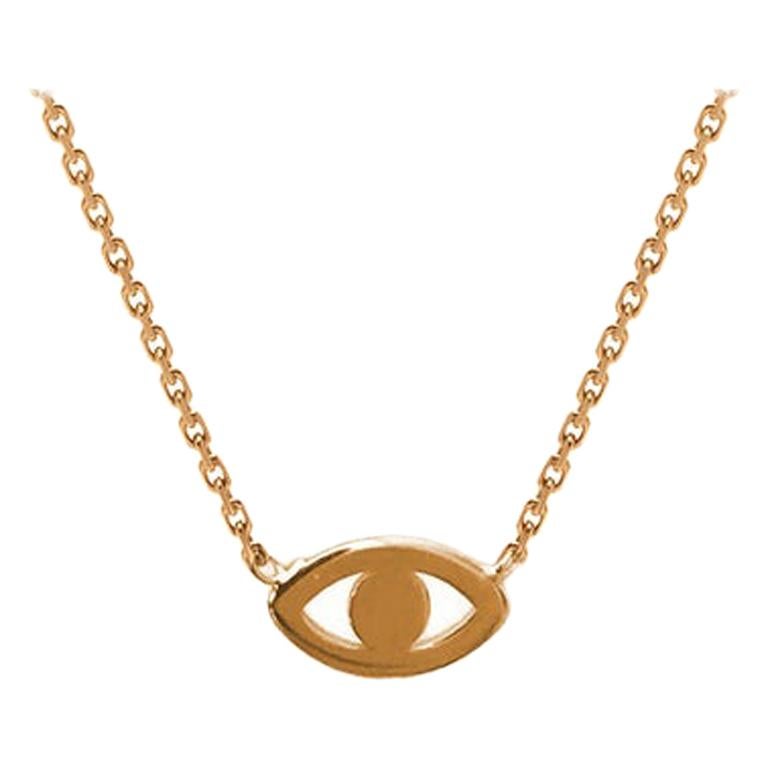 14 Karat Gold Mini Evil Eye Necklace For Sale