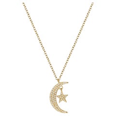 14k Gold Mini Moon and Star Diamond Necklace