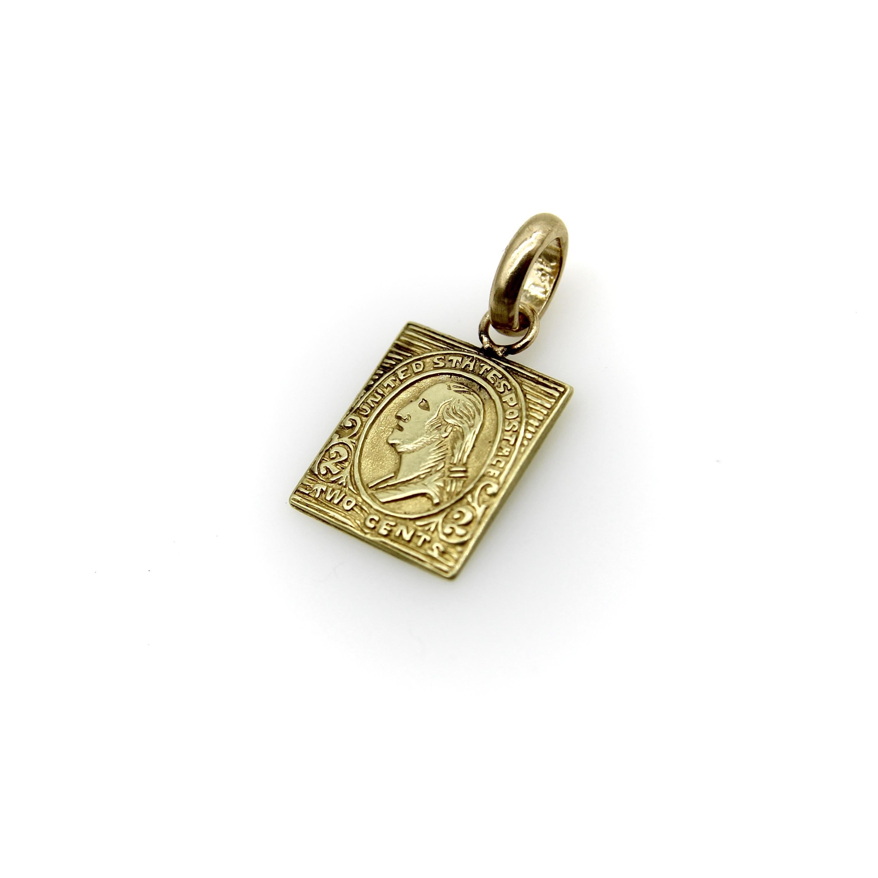 Rétro Charm en or 14K pour timbre miniature de Washington à 2 cents en vente