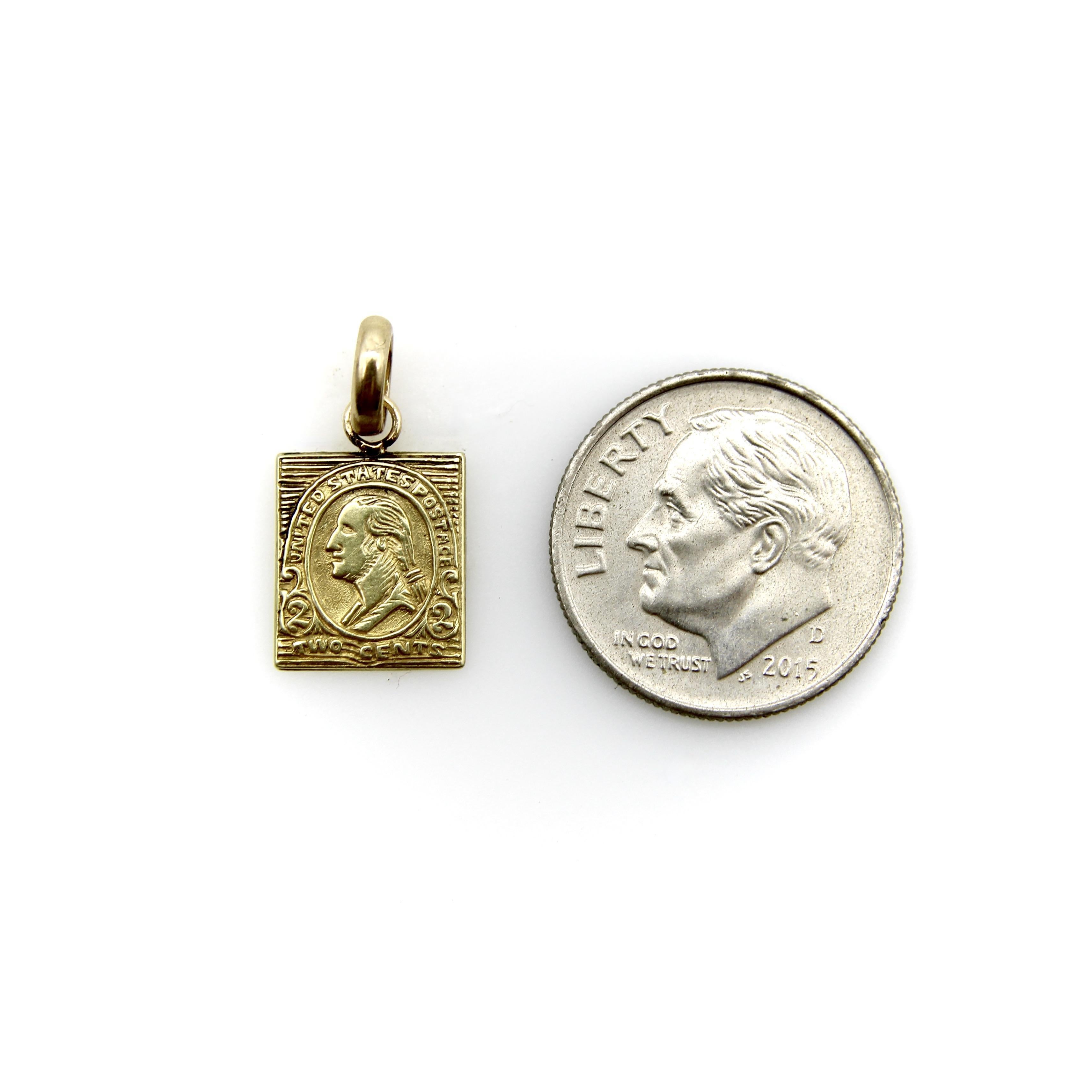 Charm en or 14K pour timbre miniature de Washington à 2 cents en vente 1