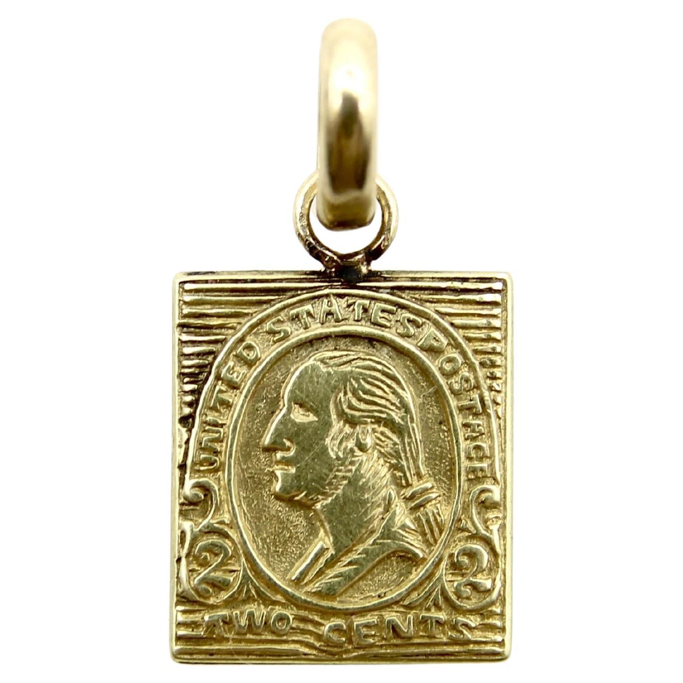 Charm en or 14K pour timbre miniature de Washington à 2 cents en vente