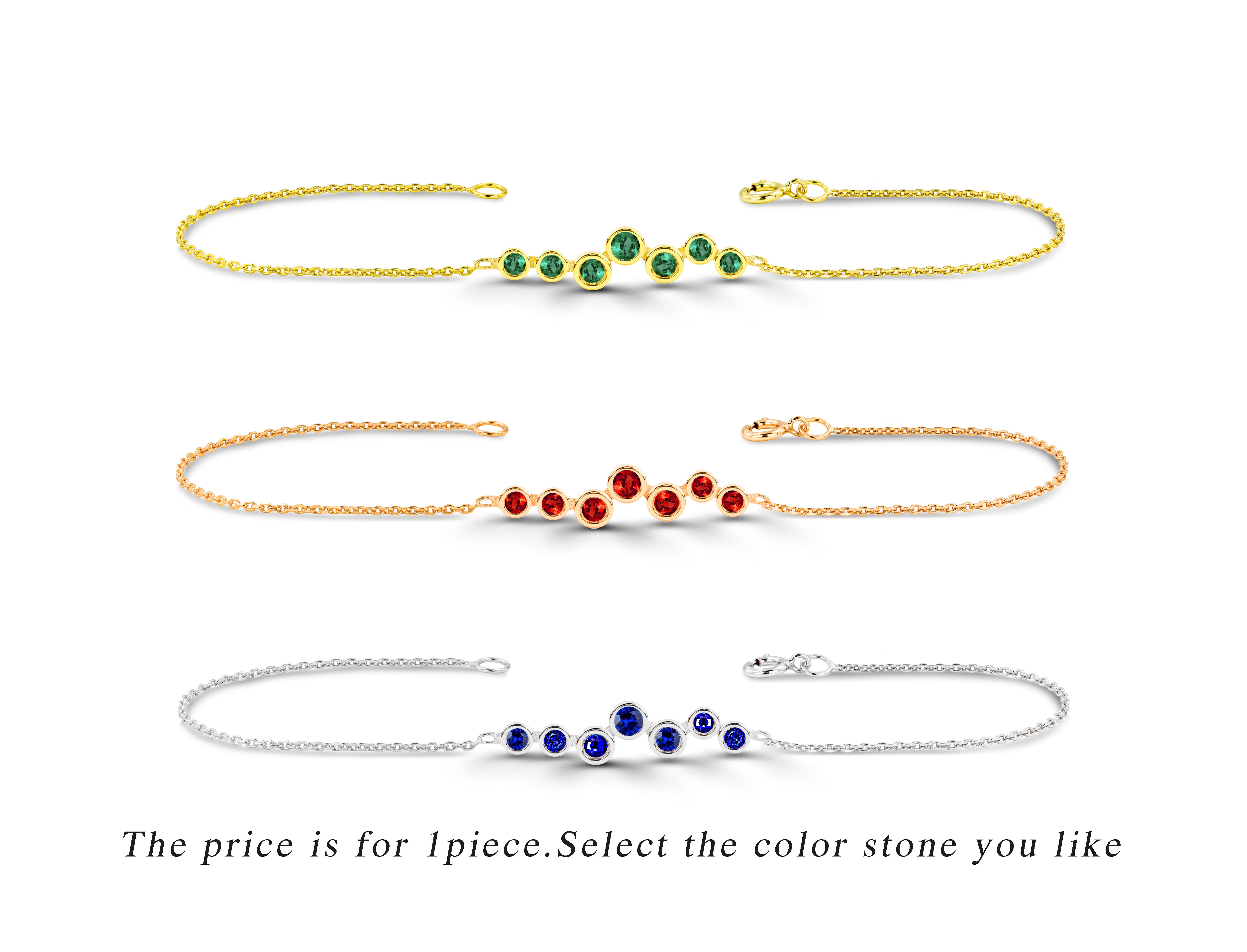 Bracelet minimaliste en or 14 carats Bracelet unique à couches de pierres précieuses Bracelet en grappe en vente
