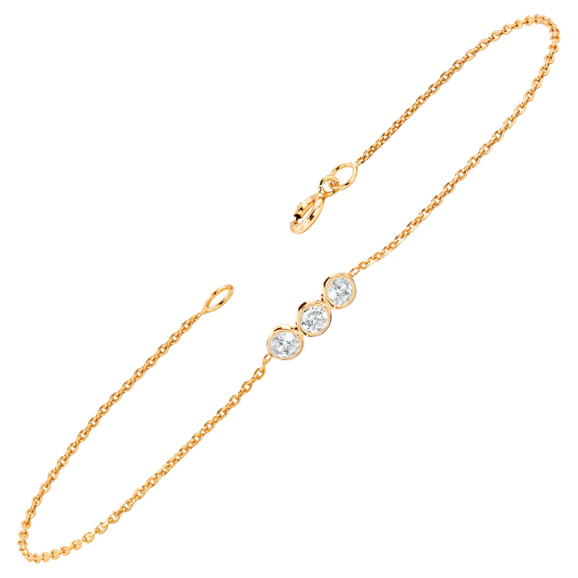 Bracelet en or 14k Minimaliste Trio de Diamants Bracelet à Lunette