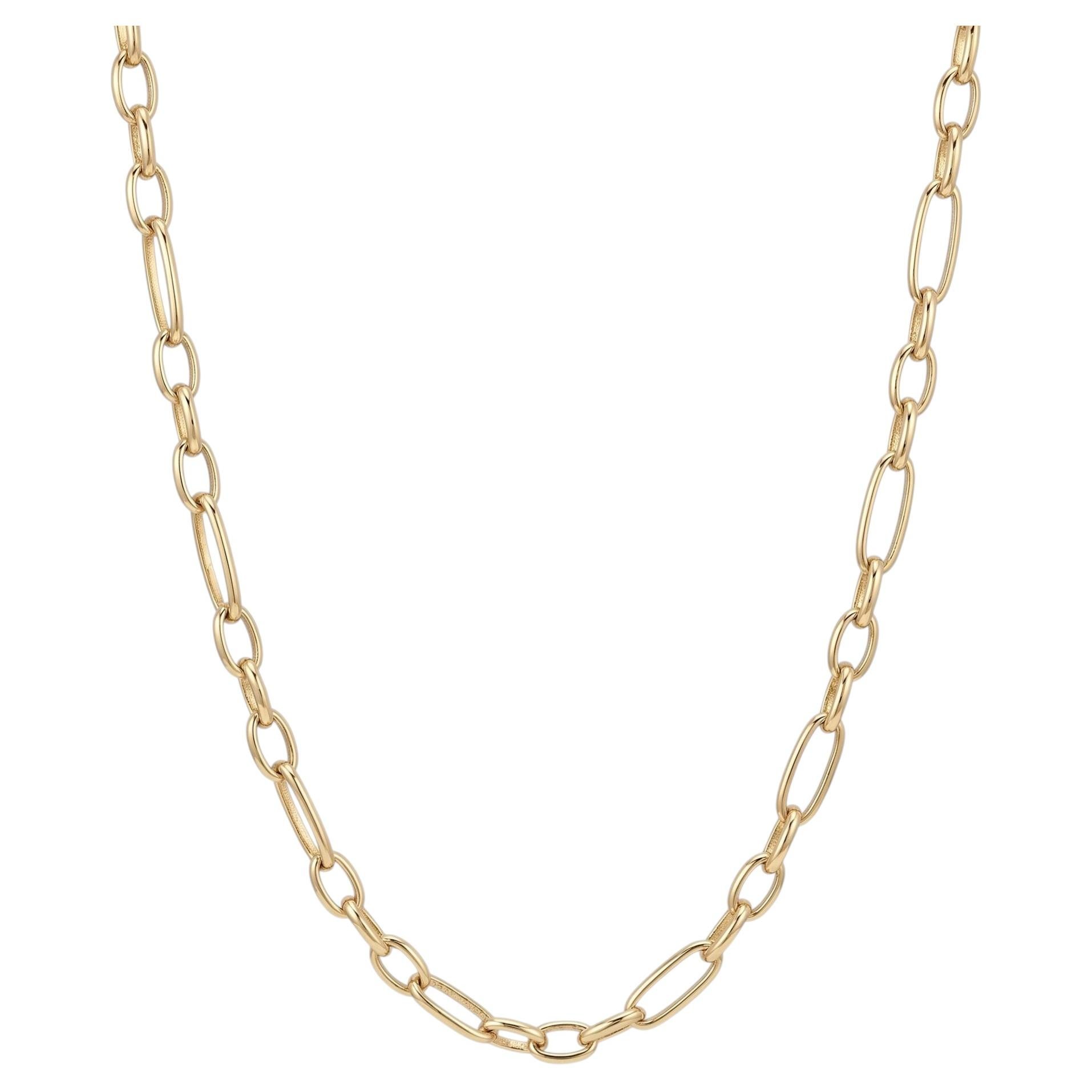 Collier à maillons mixtes en or 14 carats, 17,5 pouces en vente