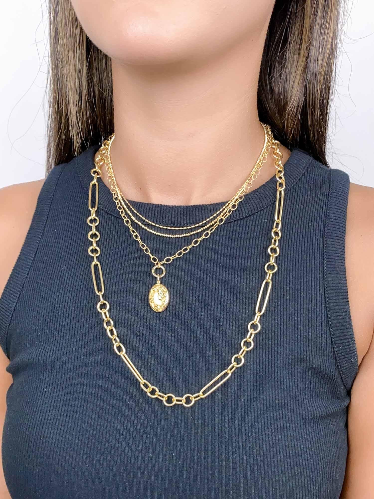 14K Gold Mixed Link Chain Necklace 18