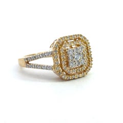 Bague moderne en or 14 carats sertie d'un diamant de 0,6 carat, avec double halo
