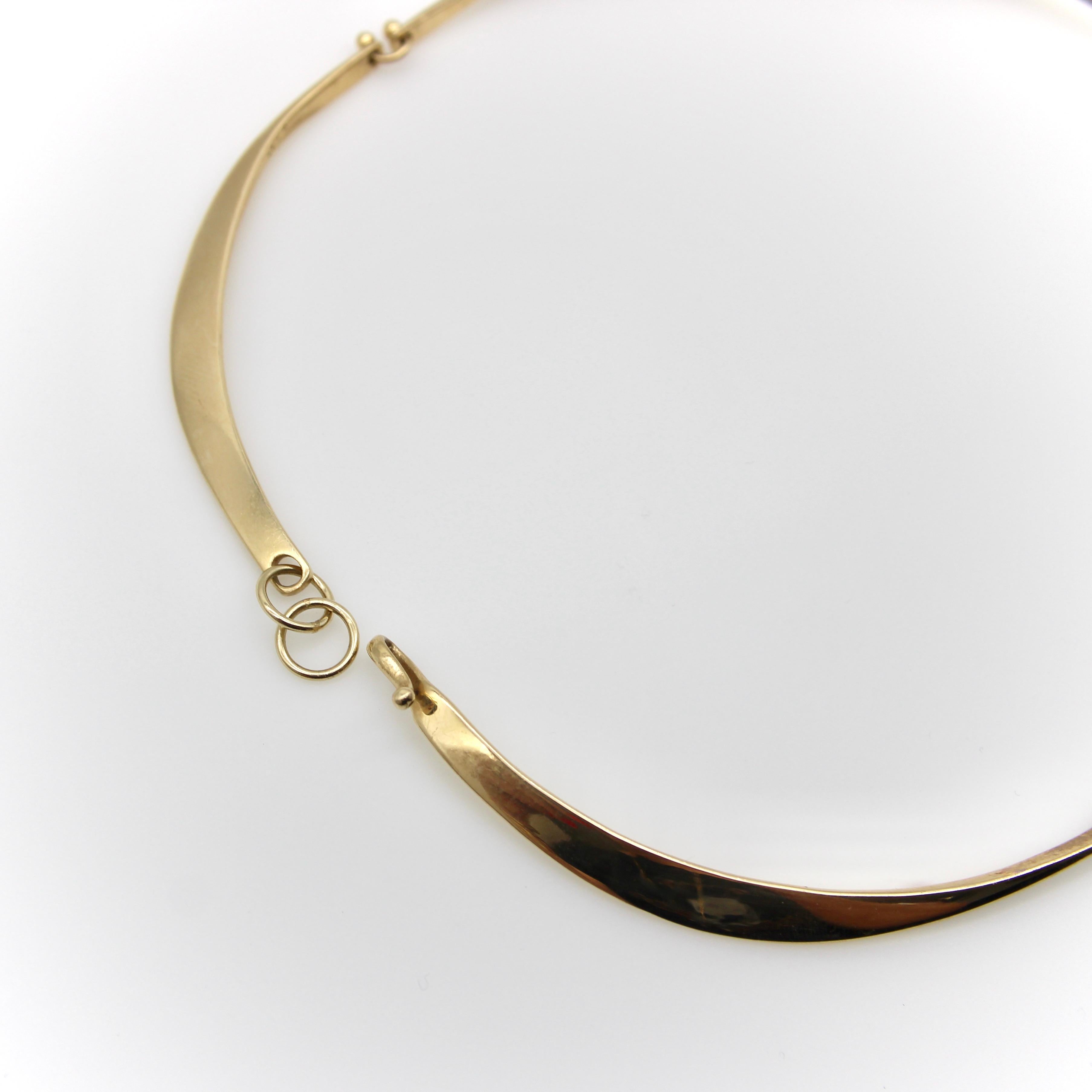 Women's or Men's 14K Gold Modernist Ed Wiener Sculptural Collar Necklace with Pearl For Sale