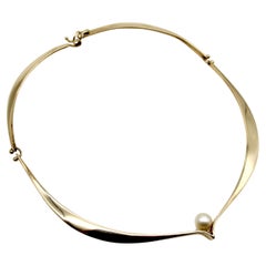 Collar escultural modernista Ed Wiener de oro de 14 quilates con perla