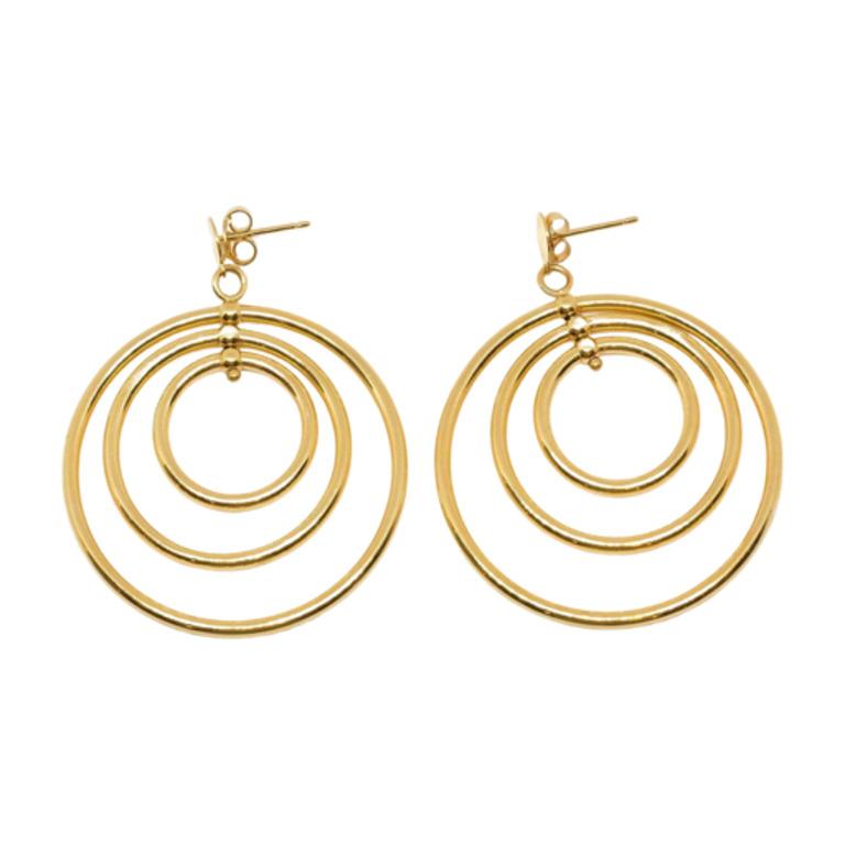 14K Gold Modernist Hoop Earrings In Excellent Condition For Sale In Austin, TX