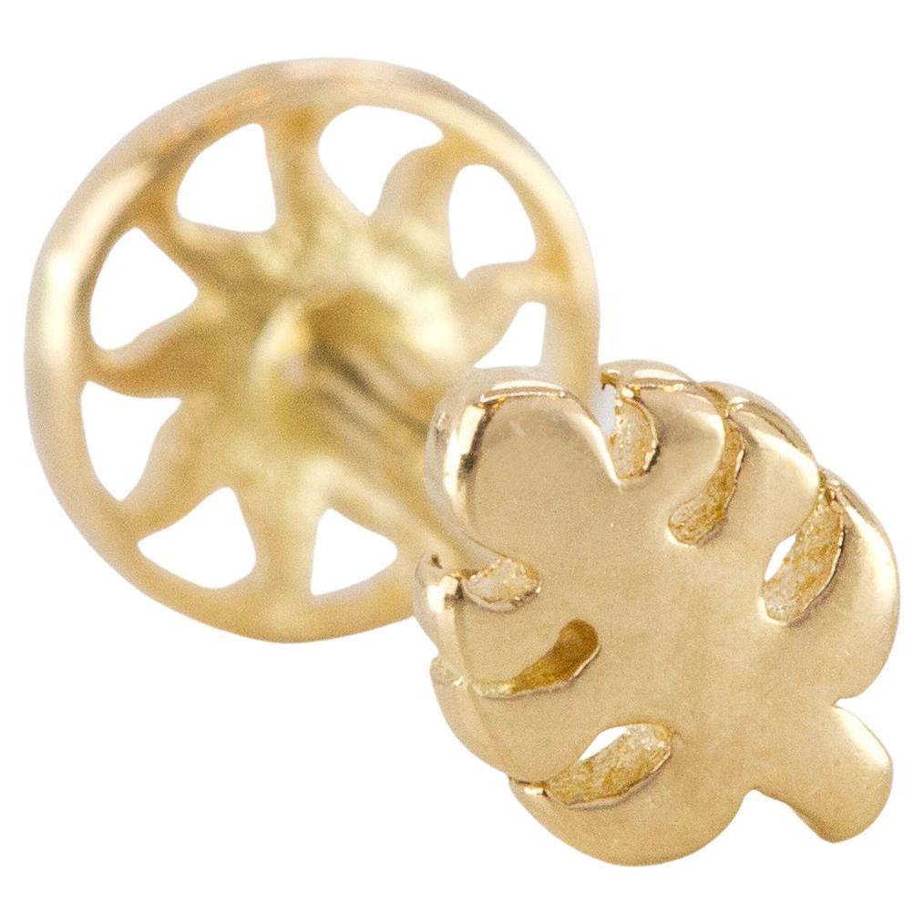 14K Gold Monstera Leaf Piercing, Gold Monstera Earring For Sale