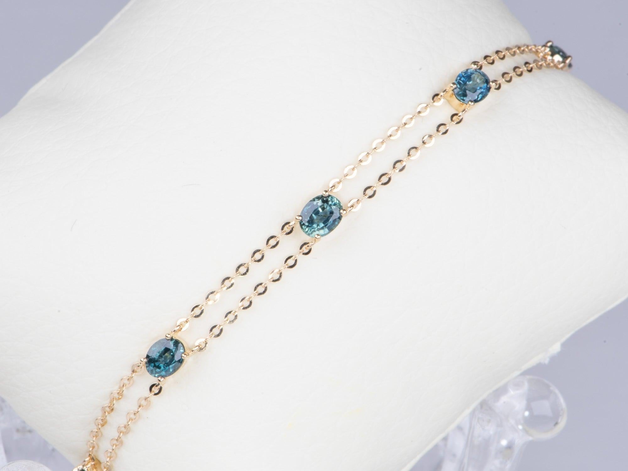 ♥ Bracciale a stazione con zaffiro del Montana in oro 14K da 7