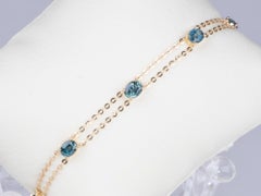14K Gold Montana Sapphire Station Bracelet 7" Double Strand R2135