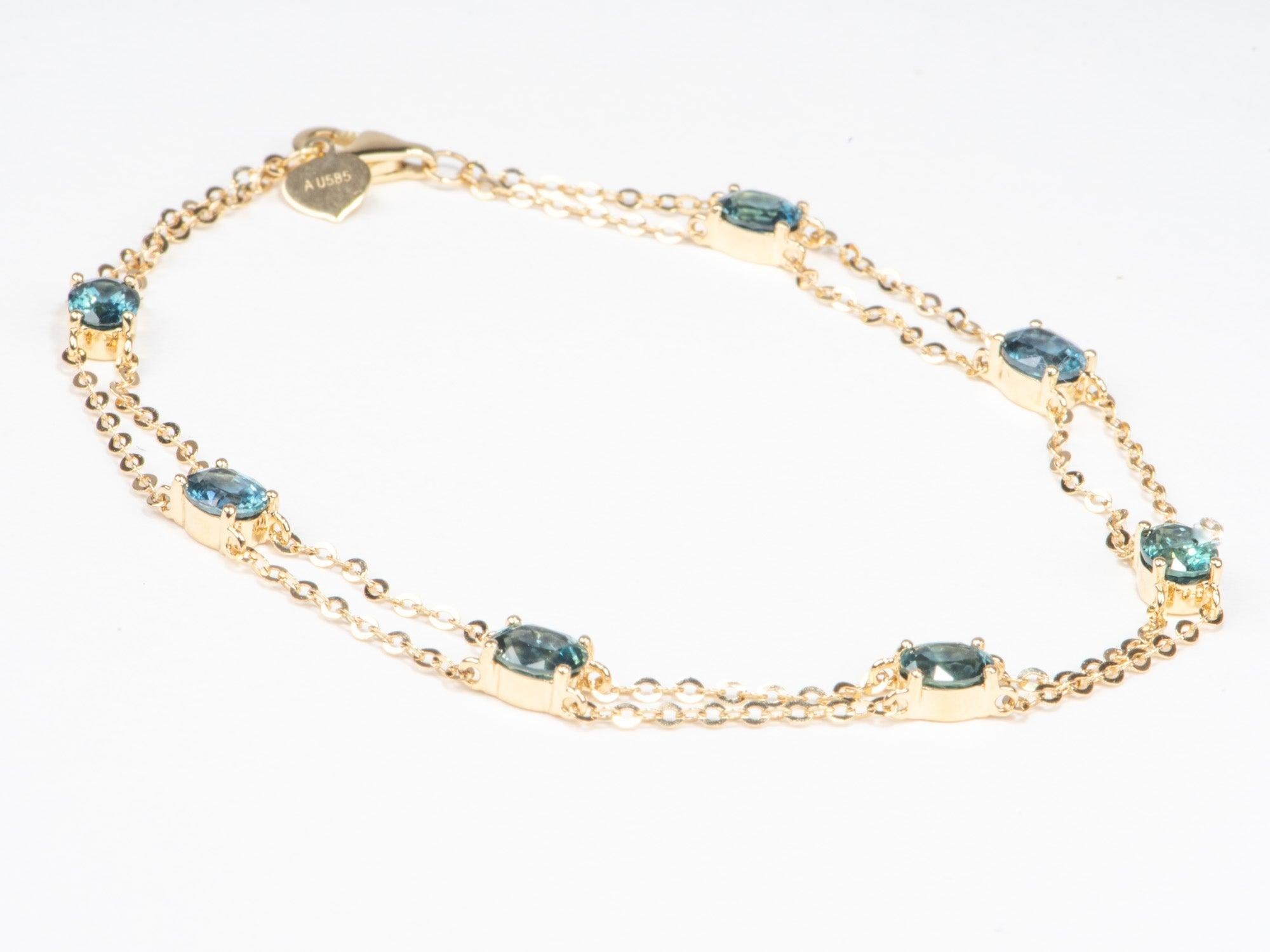 Grezzo Bracciale a stazione in oro 14K con zaffiro del Montana da 7