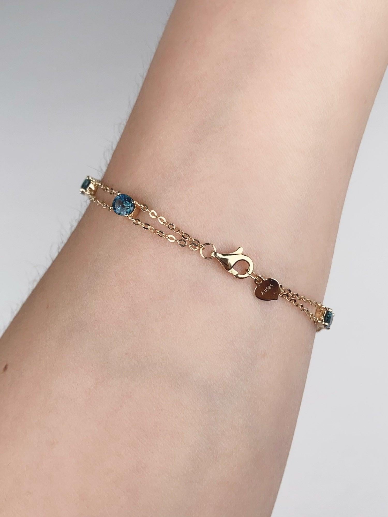 da uomo o donna Bracciale a stazione in oro 14K con zaffiro del Montana da 7