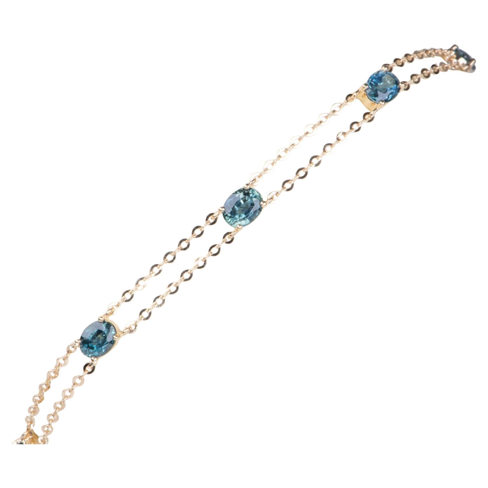 Bracciale a stazione in oro 14K con zaffiro del Montana da 7" a doppio filo R2135