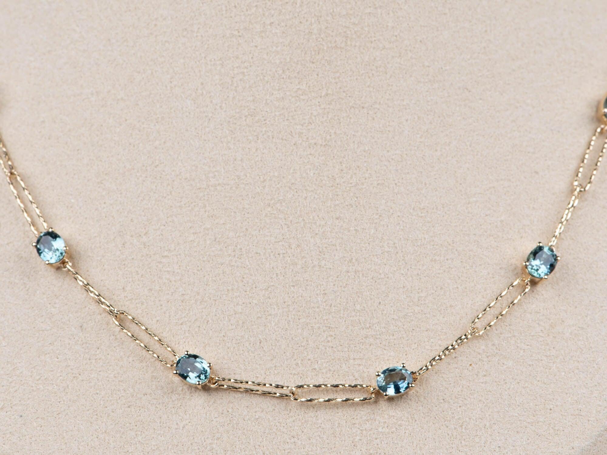 Uncut 14K Gold Montana Sapphire Station Necklace 18