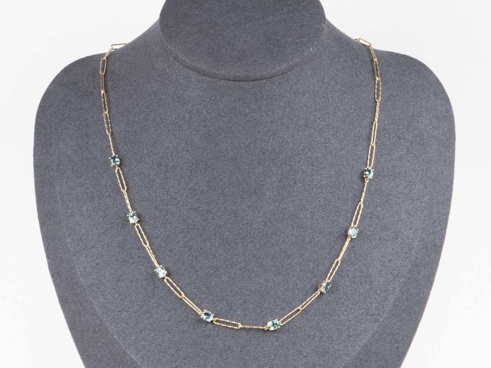 14K Gold Montana Sapphire Station Necklace 18