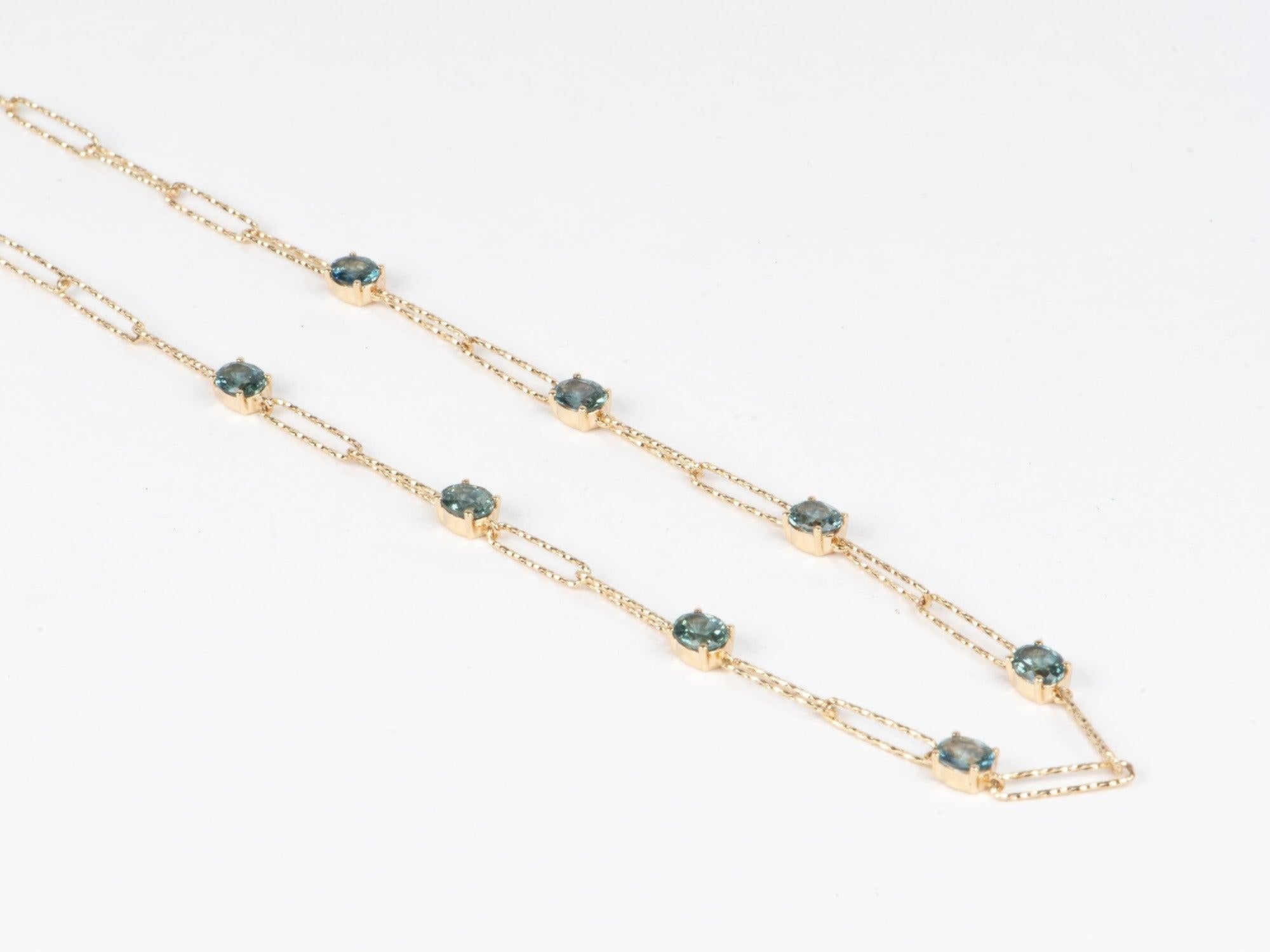 Women's or Men's 14K Gold Montana Sapphire Station Necklace 18