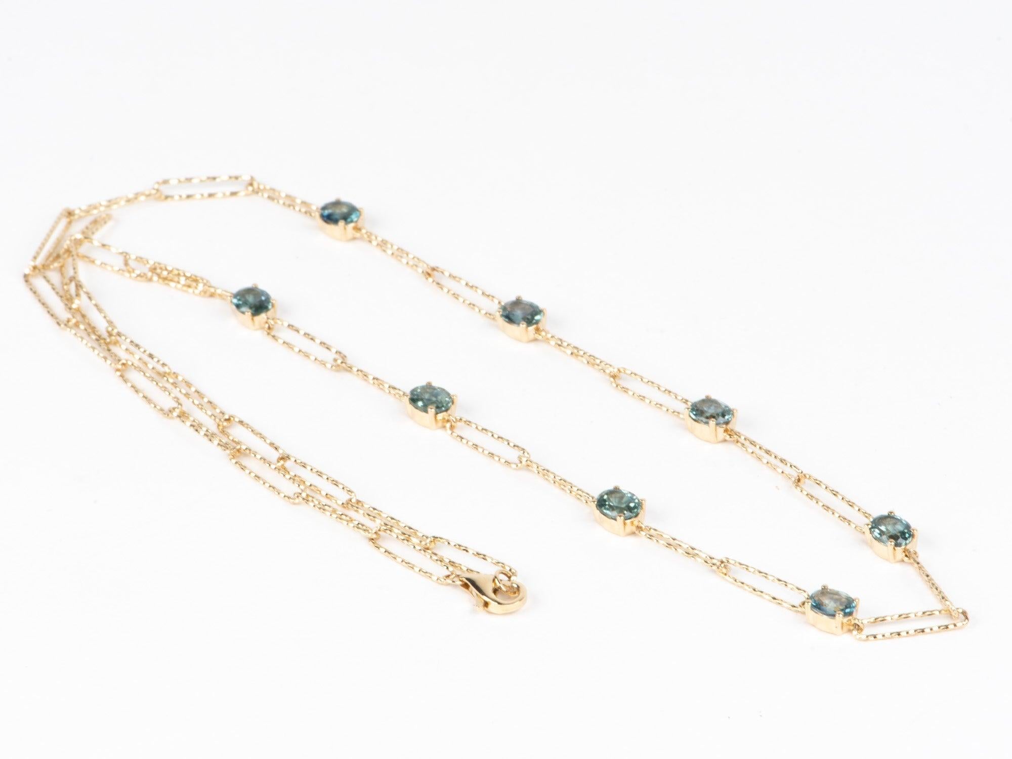 14K Gold Montana Sapphire Station Necklace 18