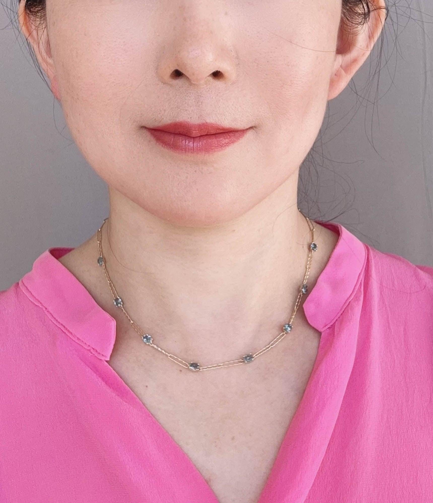 14K Gold Montana Sapphire Station Necklace 18