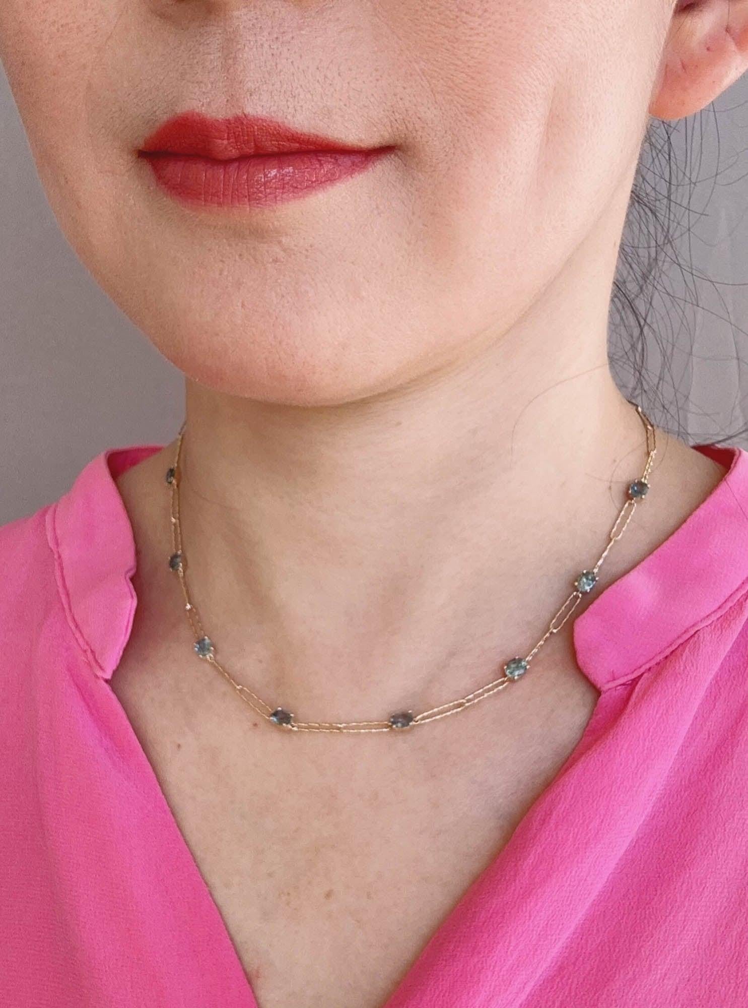 14K Gold Montana Sapphire Station Necklace 18