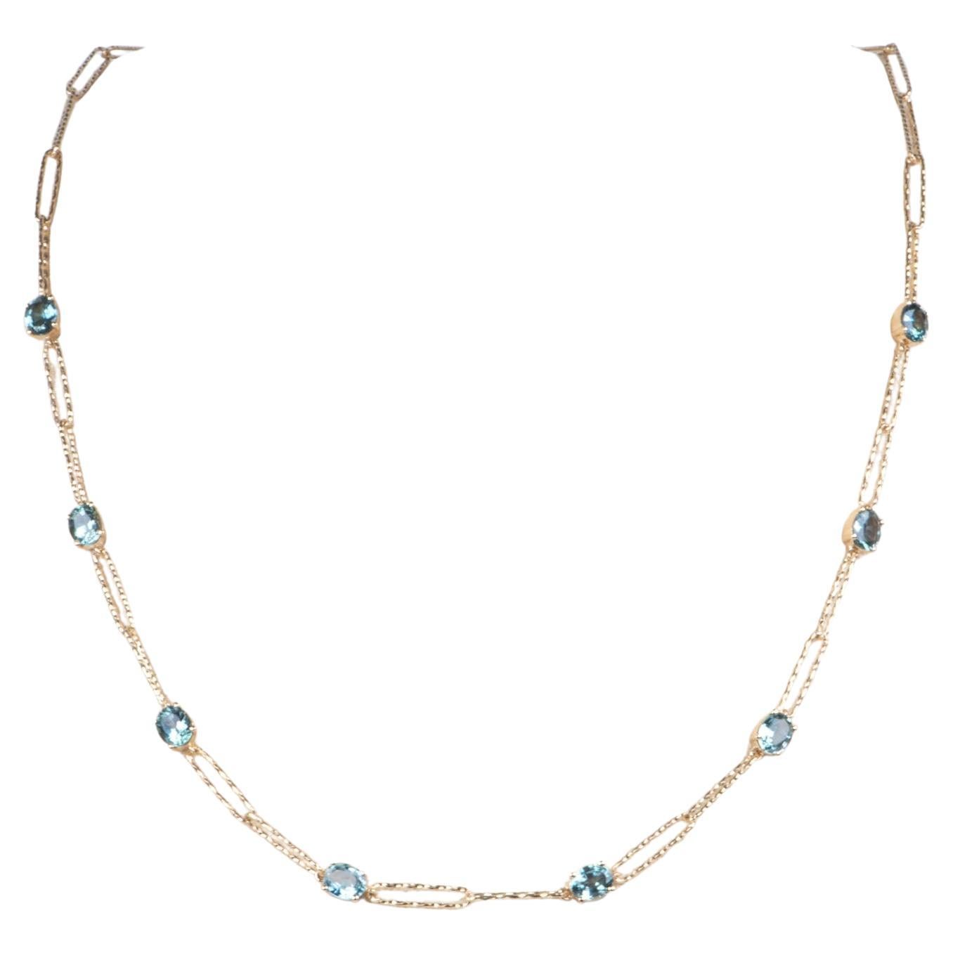 14K Gold Montana Sapphire Station Necklace 18" R4688 For Sale