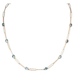 14K Gold Montana Sapphire Station Necklace 18" R4688