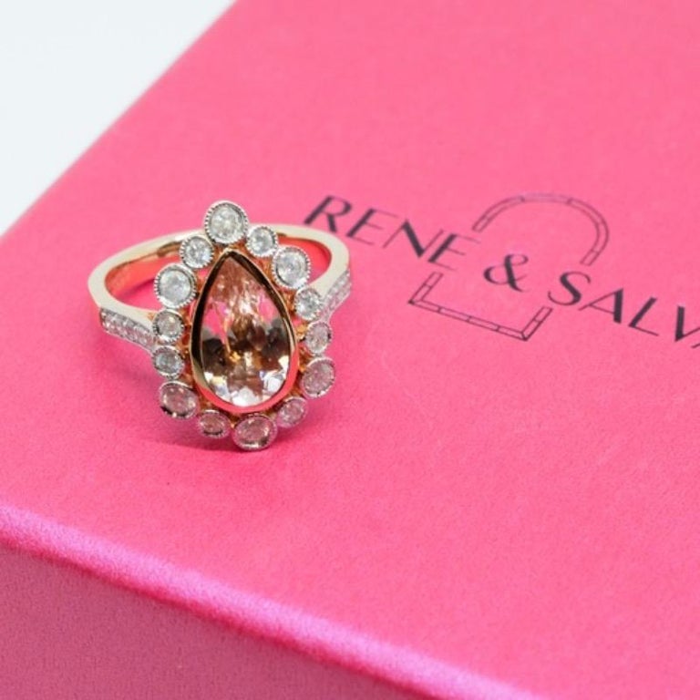 14K Gold Morganite Diamond Ring For Sale at 1stDibs
