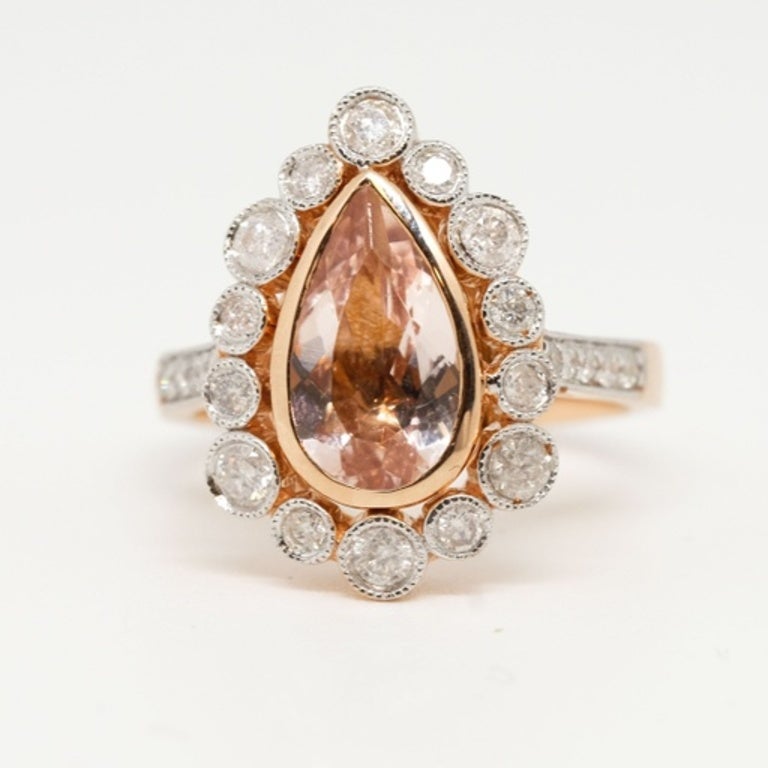 14K Gold Morganite Diamond Ring For Sale at 1stDibs