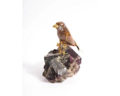 14k Gold Mounted Agate Bird on Carved Amethyst Rock