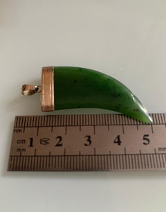 14k Gold Mounted Antique Jade Large Pendant