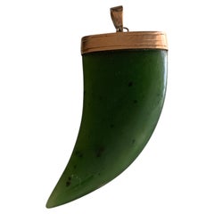 14k Gold Mounted Antique Jade Large Pendant