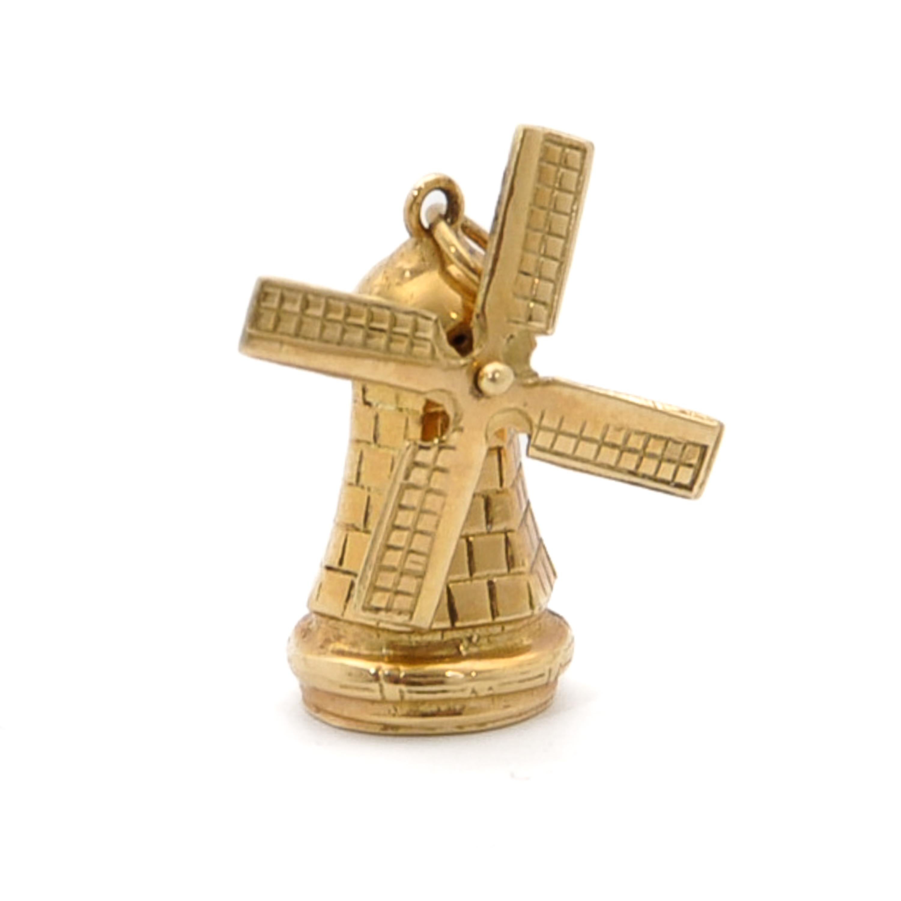 Women's or Men's 14K Gold Movable Dutch Windmill Charm Pendant