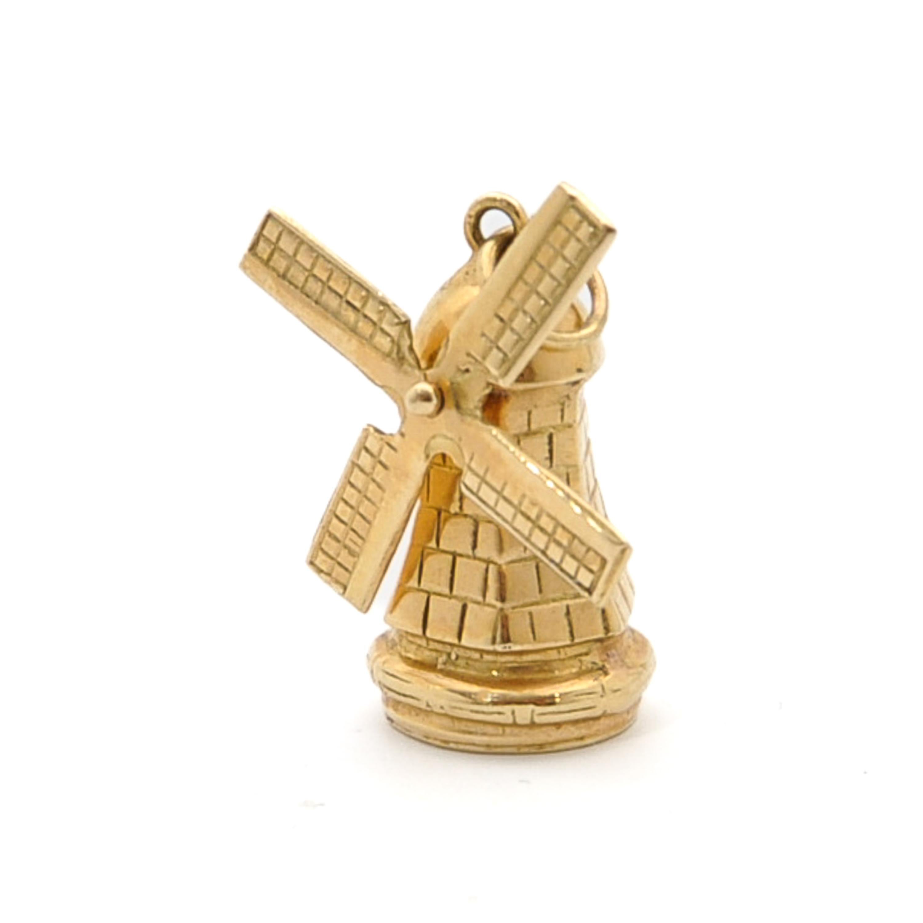 14K Gold Movable Dutch Windmill Charm Pendant 3