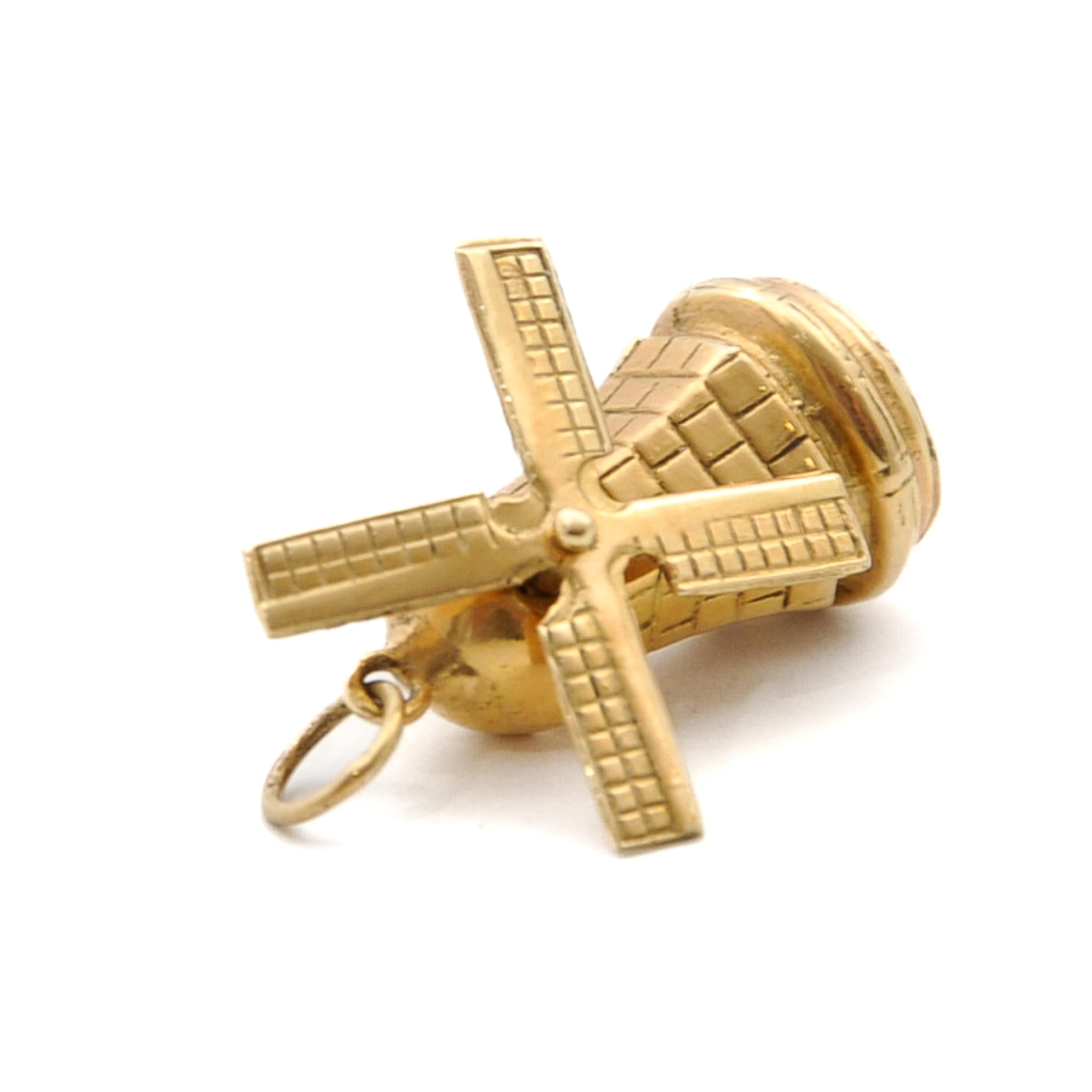 14K Gold Movable Dutch Windmill Charm Pendant 4