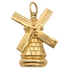 14K Gold Movable Dutch Windmill Charm Pendant