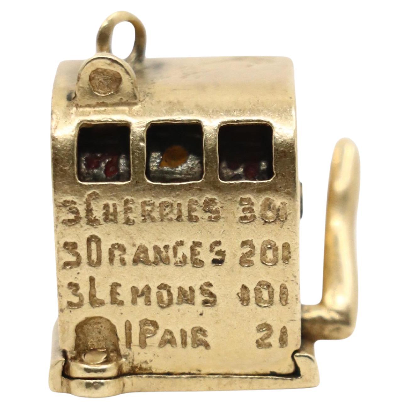 14K Gold Movable Slot Machine Charm For Sale