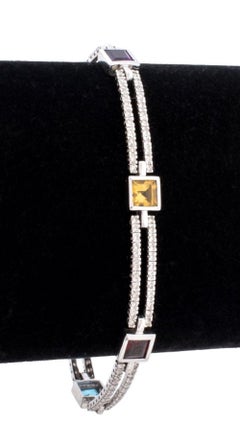 14K Gold Multi-Color Gemstone & Diamonds Bracelet