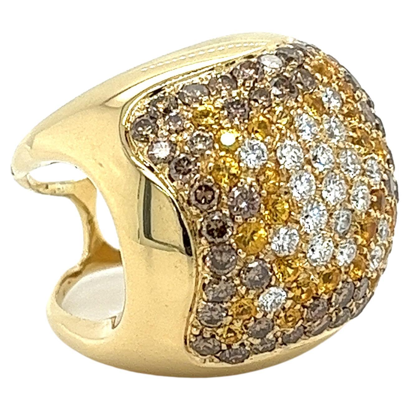 14k Gold Multi Color Natural Diamond and Sapphire Cluster Open Shank Dome Ring For Sale