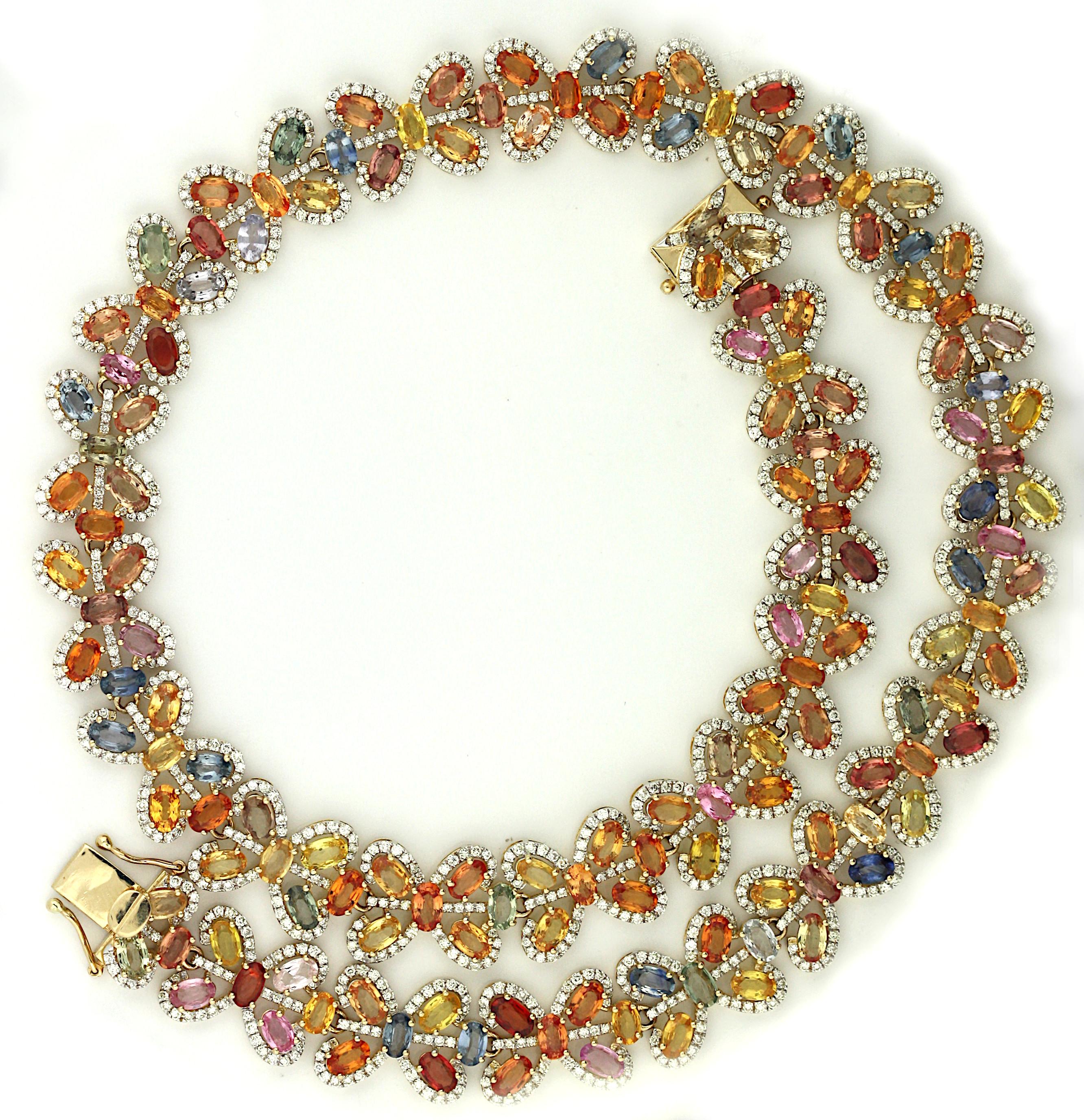 14K Gold Multi-Color Sapphire and Diamond Necklace 1