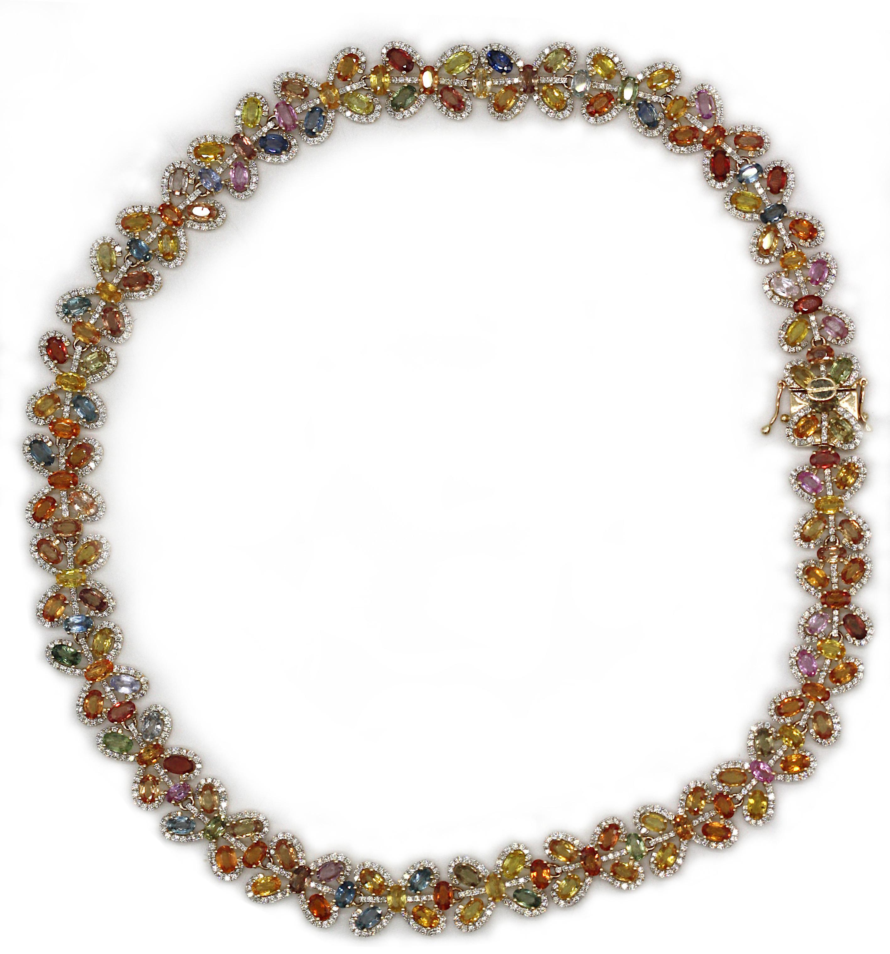 14K Gold Multi-Color Sapphire and Diamond Necklace 3